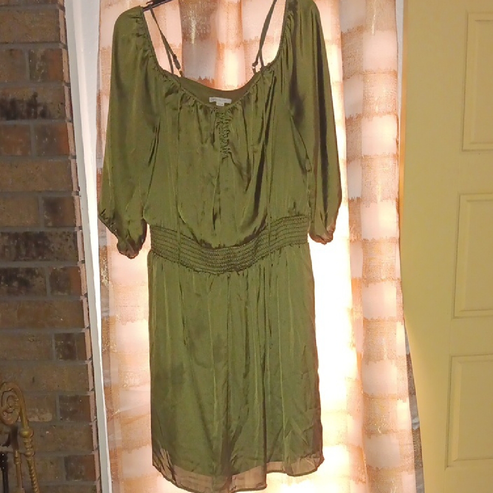 Cato Olive Green Cold-shoulder Dress with Ruched Details